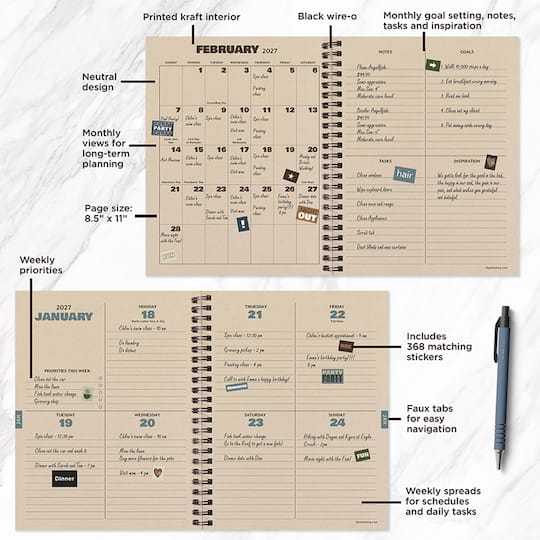 July 2026 - June 2027 Blue Flannel Medium Weekly Monthly Planner